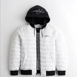 Men's Vintage Hollister Quilted White Puffer Jacket XL Hoodie